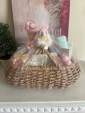 Woven Seagrass Baby Girl Gift Basket